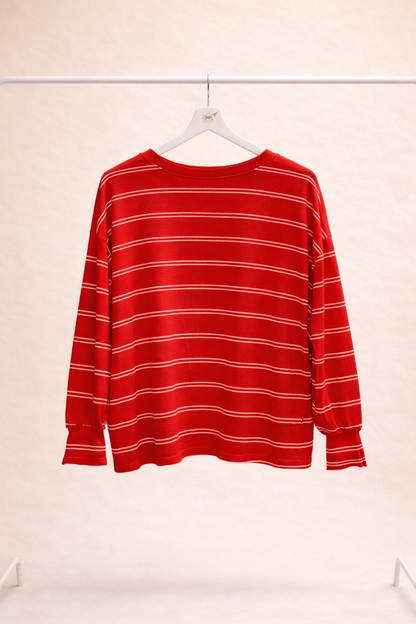 Sudadera Fina Oversize de Rayas Roja
