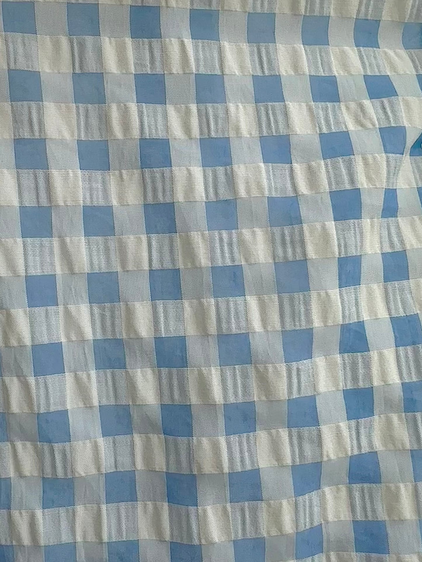 Blusa Transparente Texturizada con Cuadros Vichy Azul